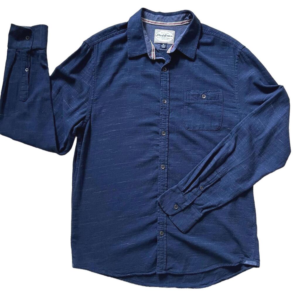 Flag & Anthem Dry Goods Navy Blue Long Sleeve Button Up Shirt Men's Size Medium